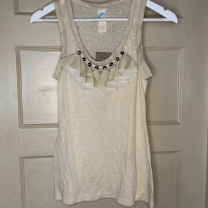 Anthropologie Cream Embellished Tank Top